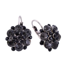 Platinum plated flower shape black zircon ethnic earrings set